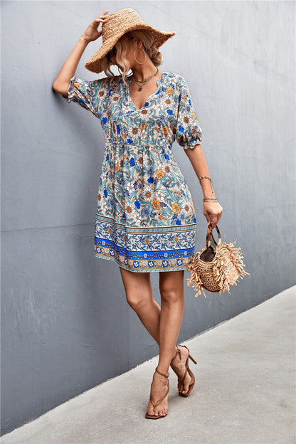 Neck Puff Sleeve Dress