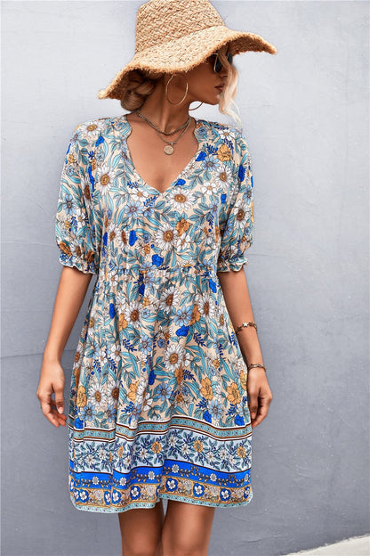 Neck Puff Sleeve Dress