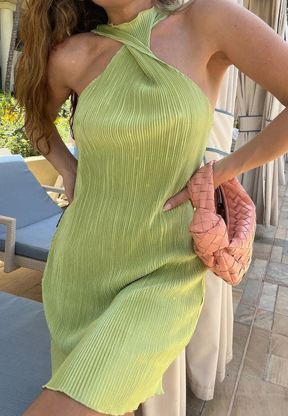 Crossover Ribbed Textured Mini Slip Dress