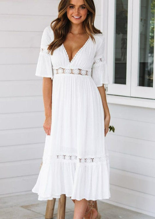 Plunge Neck Lace Dress