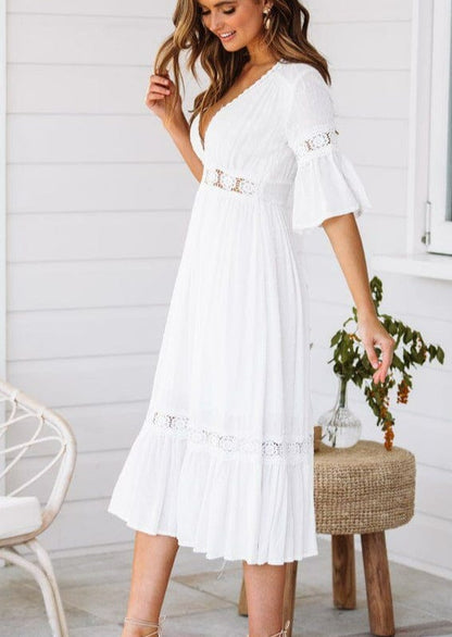 Plunge Neck Lace Dress