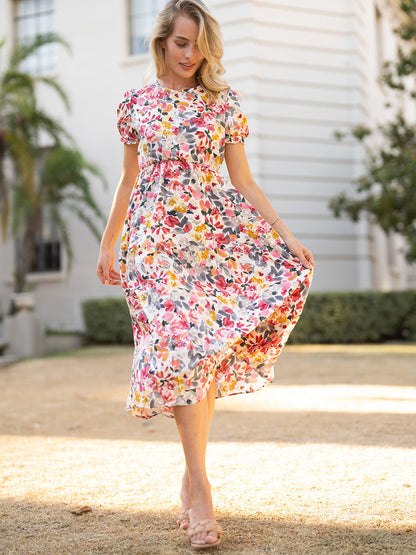 Puff Sleeve Keyhole Dress