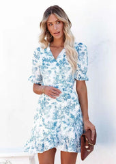 Puff Ruffle Wrap Dress