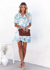 Puff Ruffle Wrap Dress