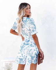 Puff Ruffle Wrap Dress