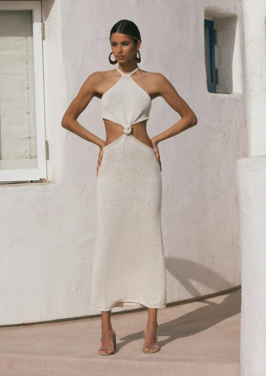 High Neck Halter Tie Cut Out Maxi Dress