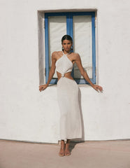 High Neck Halter Tie Cut Out Maxi Dress