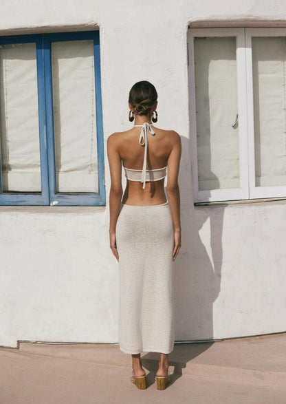 High Neck Halter Tie Cut Out Maxi Dress