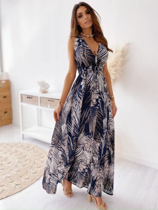 Plunge Neck Leaf Dress