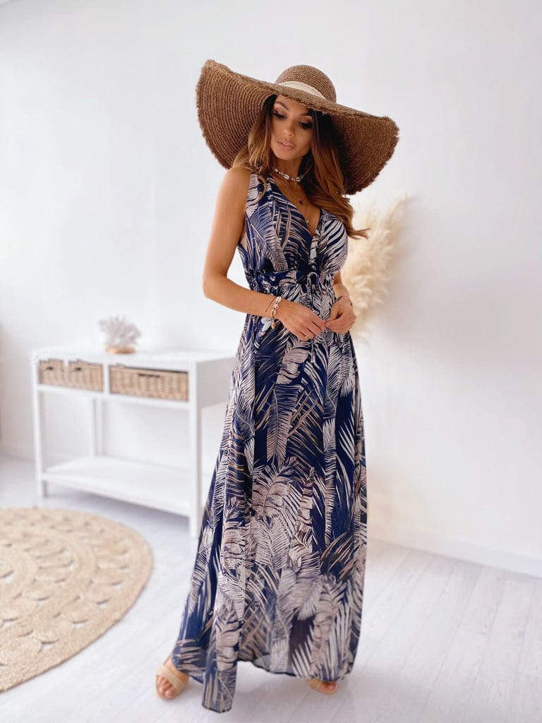 Plunge Neck Leaf Dress