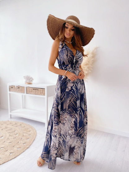 Plunge Neck Leaf Dress