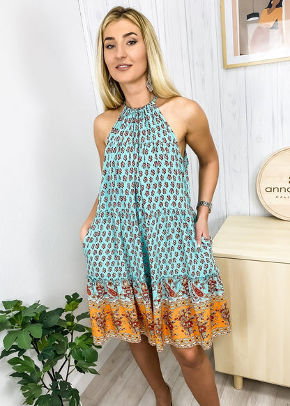 Halter Boho Paisley Tunic Dress
