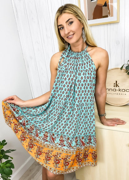 Halter Boho Paisley Tunic Dress