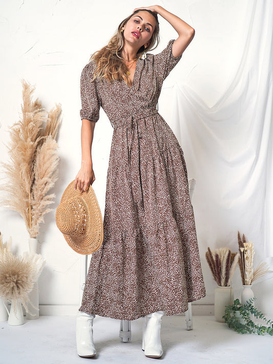 Puff Sleeve Wrap Dress