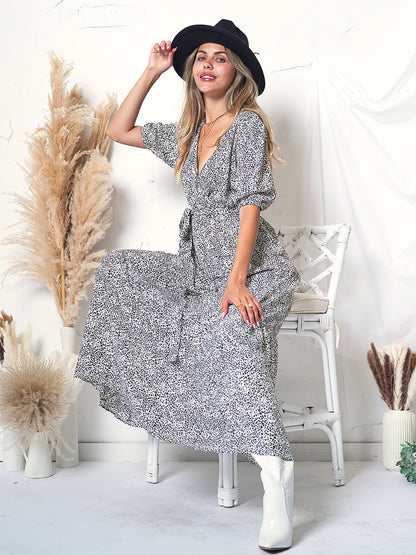 Puff Sleeve Wrap Dress