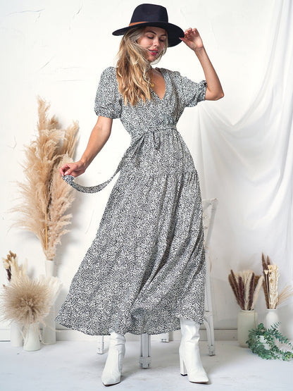 Puff Sleeve Wrap Dress