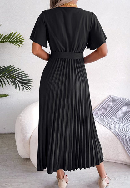 Flutter Sleeve Pleated Dress