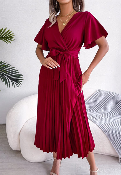Flutter Sleeve Pleated Dress