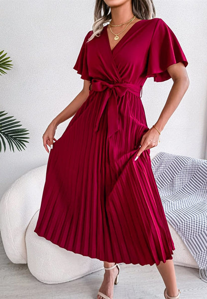 Flutter Sleeve Pleated Dress