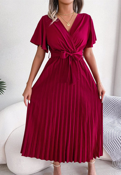 Flutter Sleeve Pleated Dress