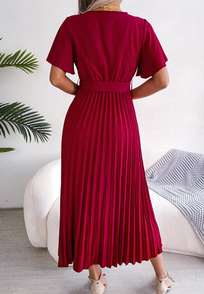 Flutter Sleeve Pleated Dress