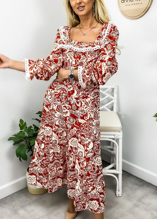 Crochet Trim Ruffle Dress