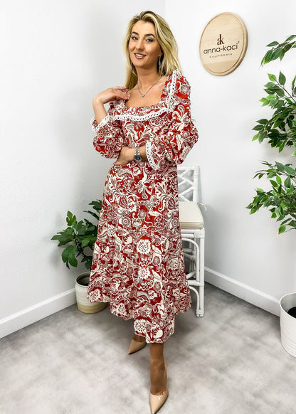 Crochet Trim Ruffle Dress
