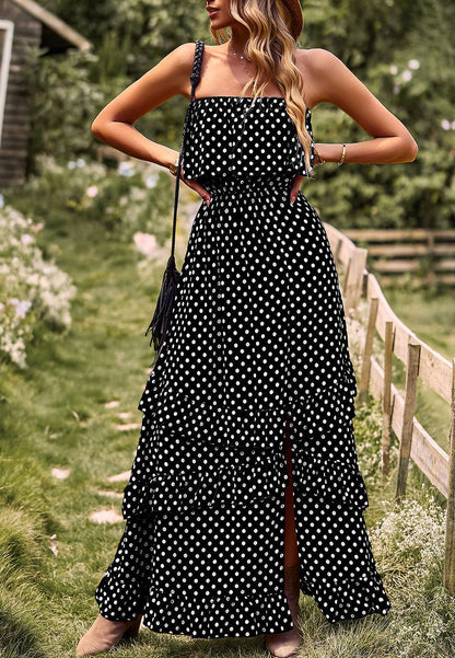 Dot Ruffle Maxi Dress