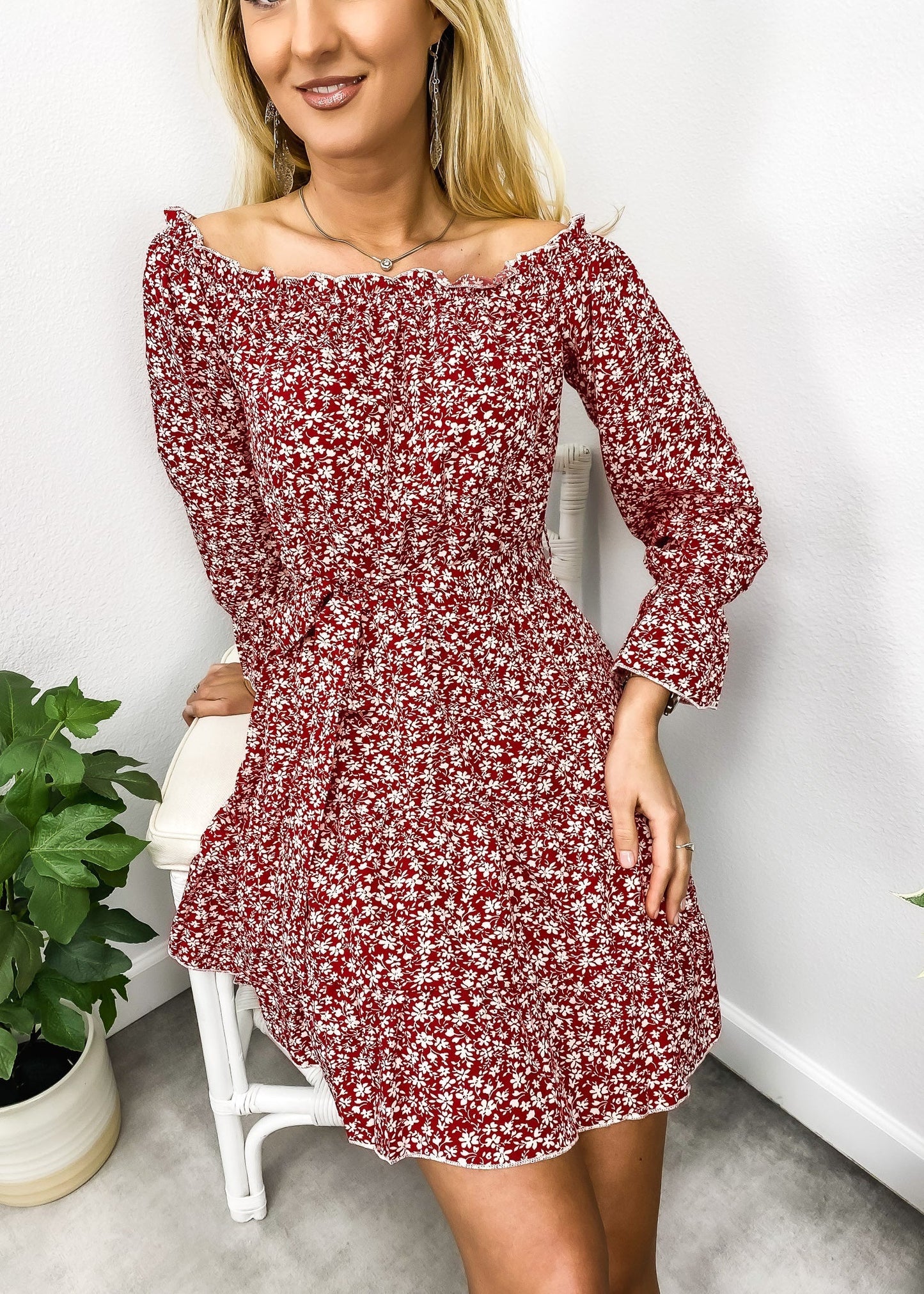 Ditsy Floral Off-Shoulder Dress