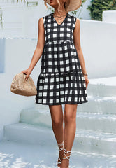 Gingham Print Tiered Dress