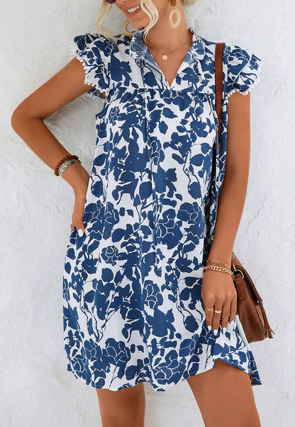 Tie Neck Ruffle Sleeve Dress