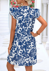 Tie Neck Ruffle Sleeve Dress
