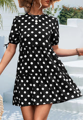 Dot Puff Sleeve Tiered Dress