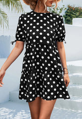 Dot Puff Sleeve Tiered Dress