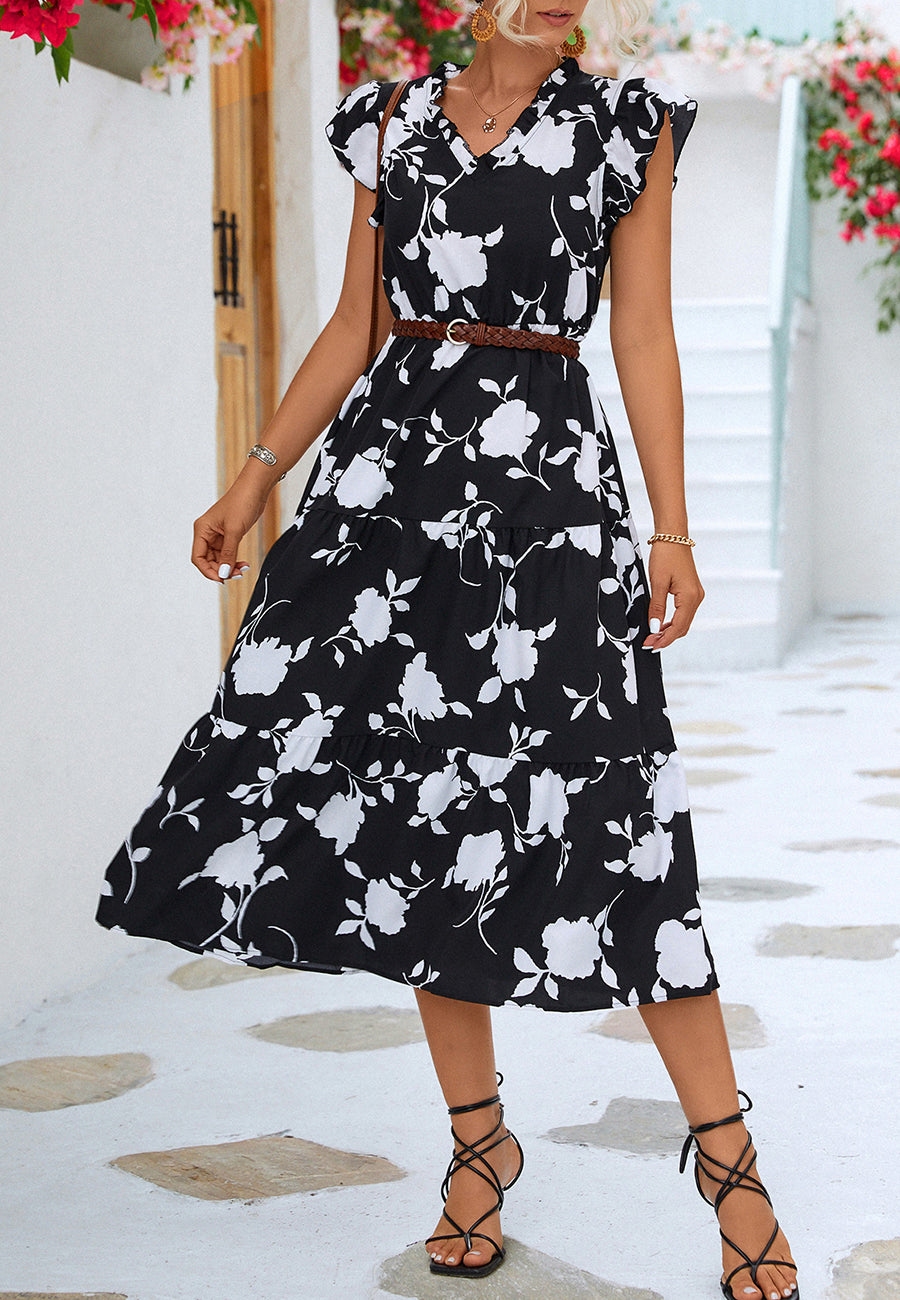 Two Tone Ruffle Neck Dress