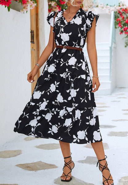 Two Tone Ruffle Neck Dress