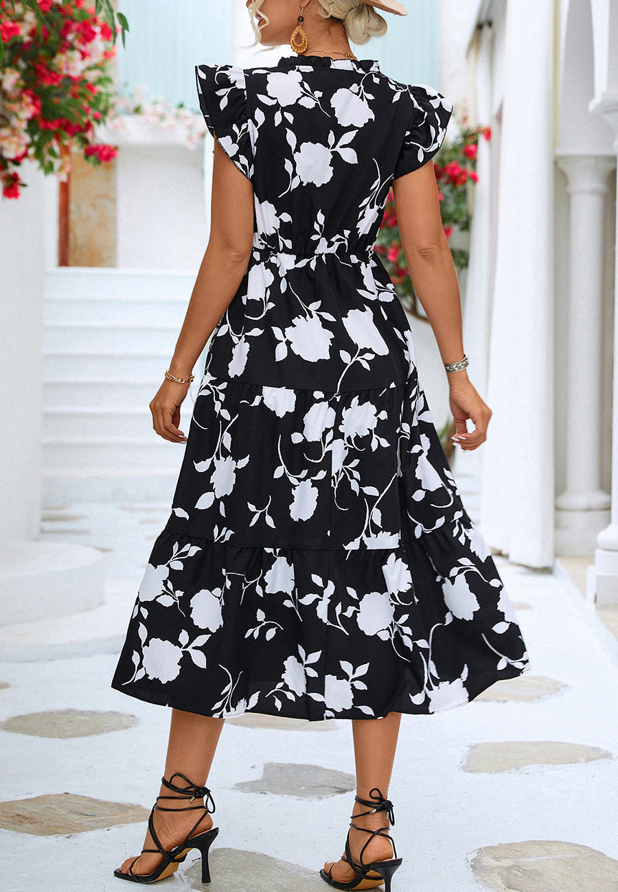 Two Tone Ruffle Neck Dress
