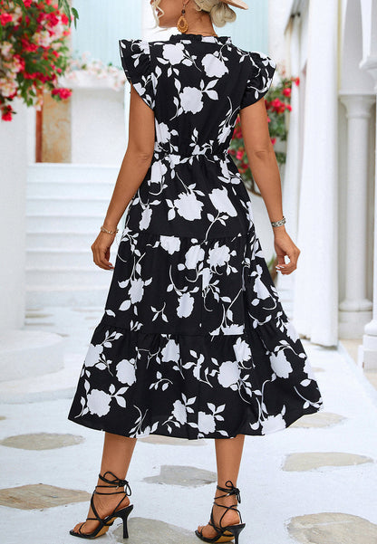 Two Tone Ruffle Neck Dress