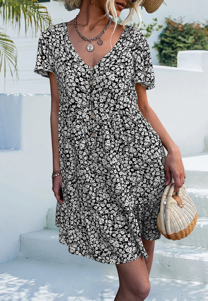 Ditsy Floral Flutter Sleeve Dress