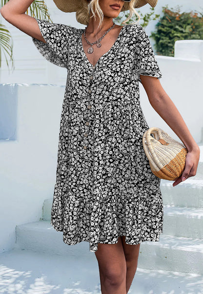 Ditsy Floral Flutter Sleeve Dress