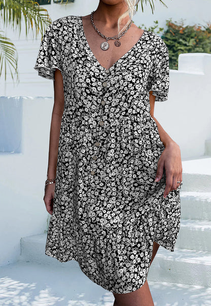 Ditsy Floral Flutter Sleeve Dress