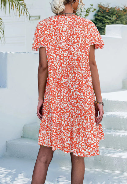 Ditsy Floral Flutter Sleeve Dress