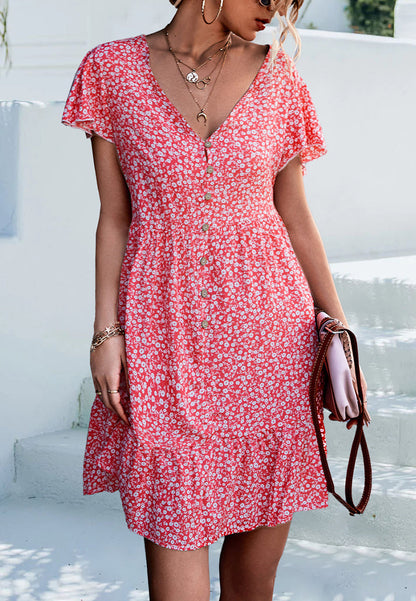 Ditsy Floral Flutter Sleeve Dress