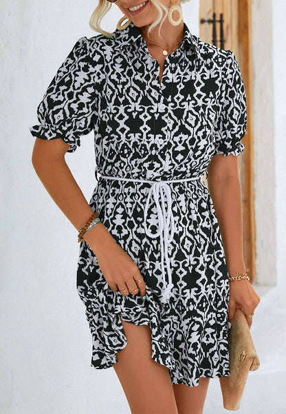 Geometric Sleeve Collared Dress