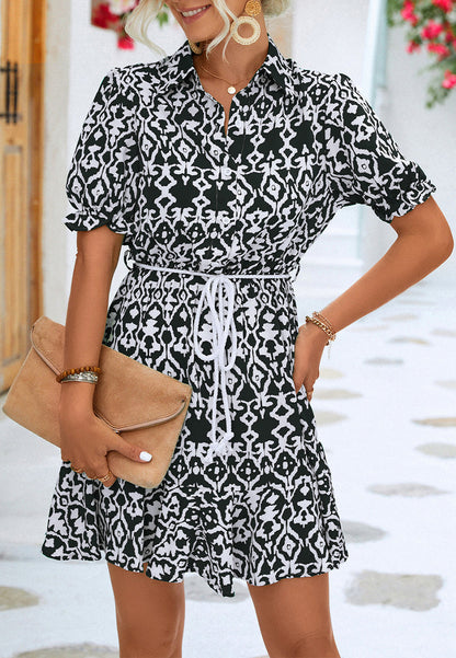 Geometric Sleeve Collared Dress