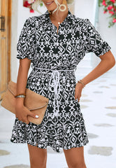 Geometric Sleeve Collared Dress