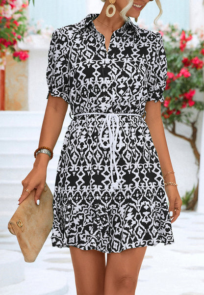 Geometric Sleeve Collared Dress