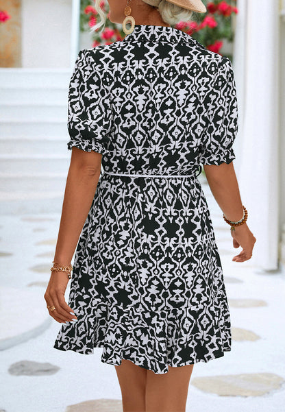Geometric Sleeve Collared Dress