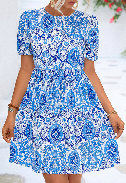 Geometric Paisley Puff Dress