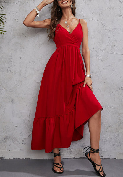 Color Surplice Neck Dress